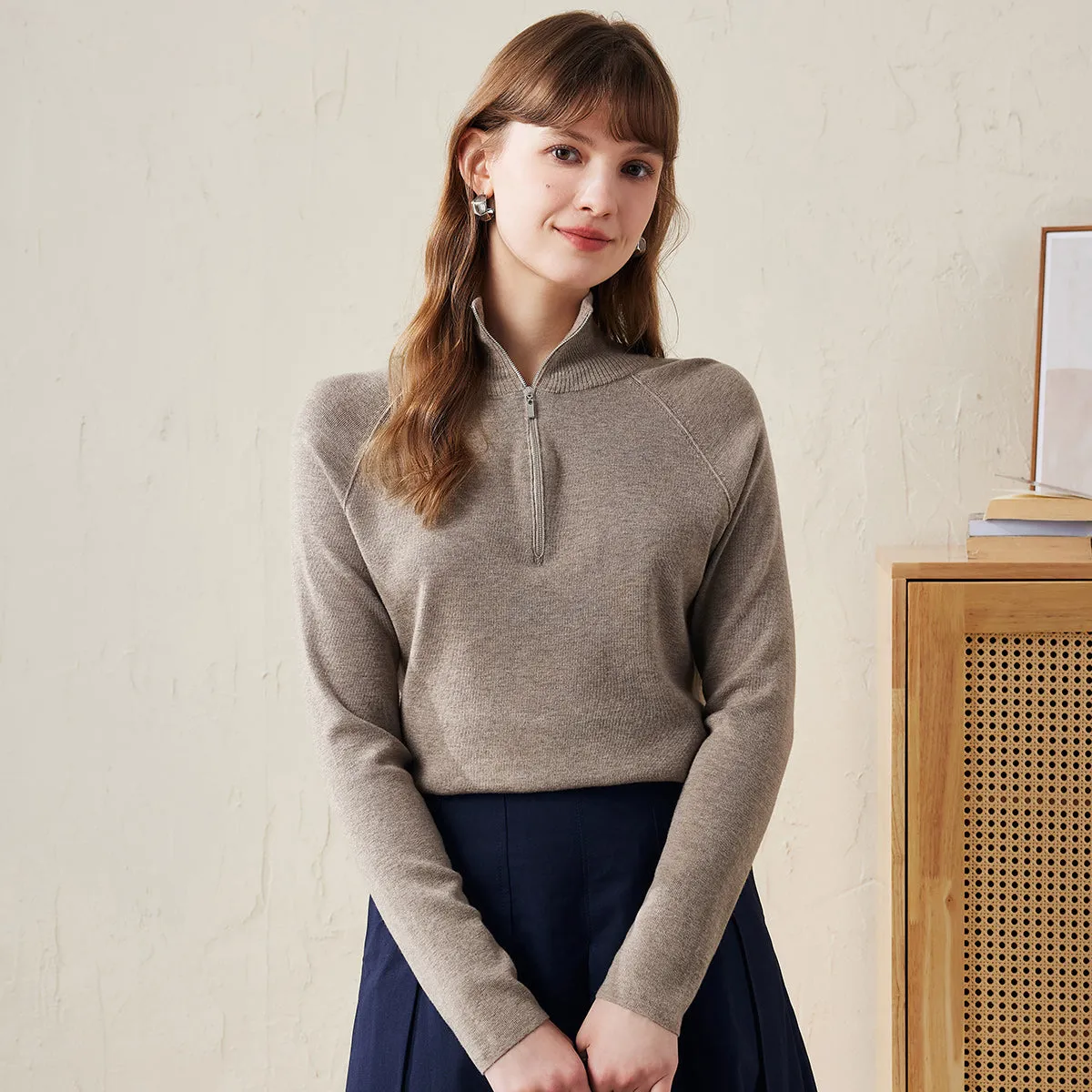 100% Wool Quarter-Zip Knit Pullover Sweater