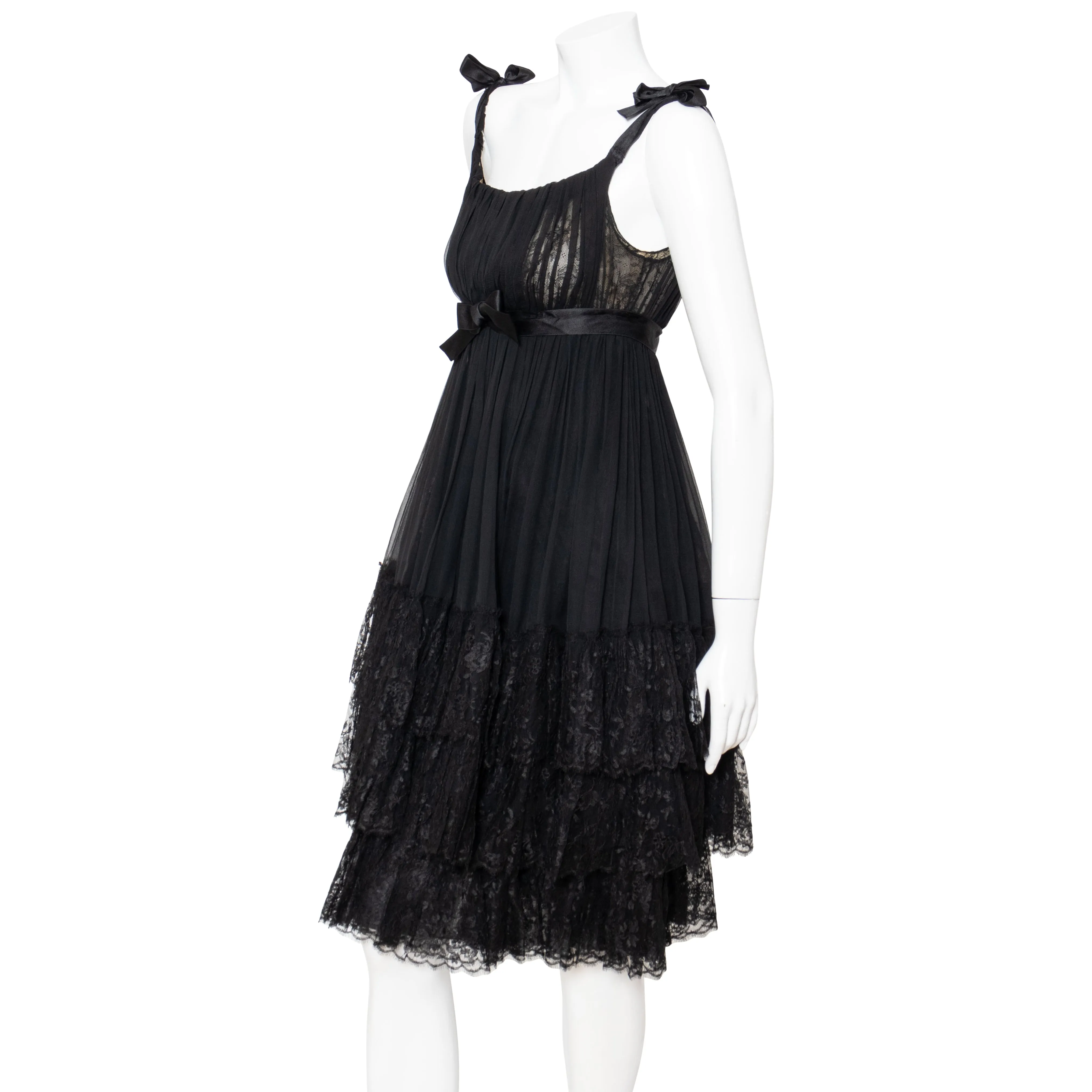 1960s Chiffon and Lace Babydoll Dress