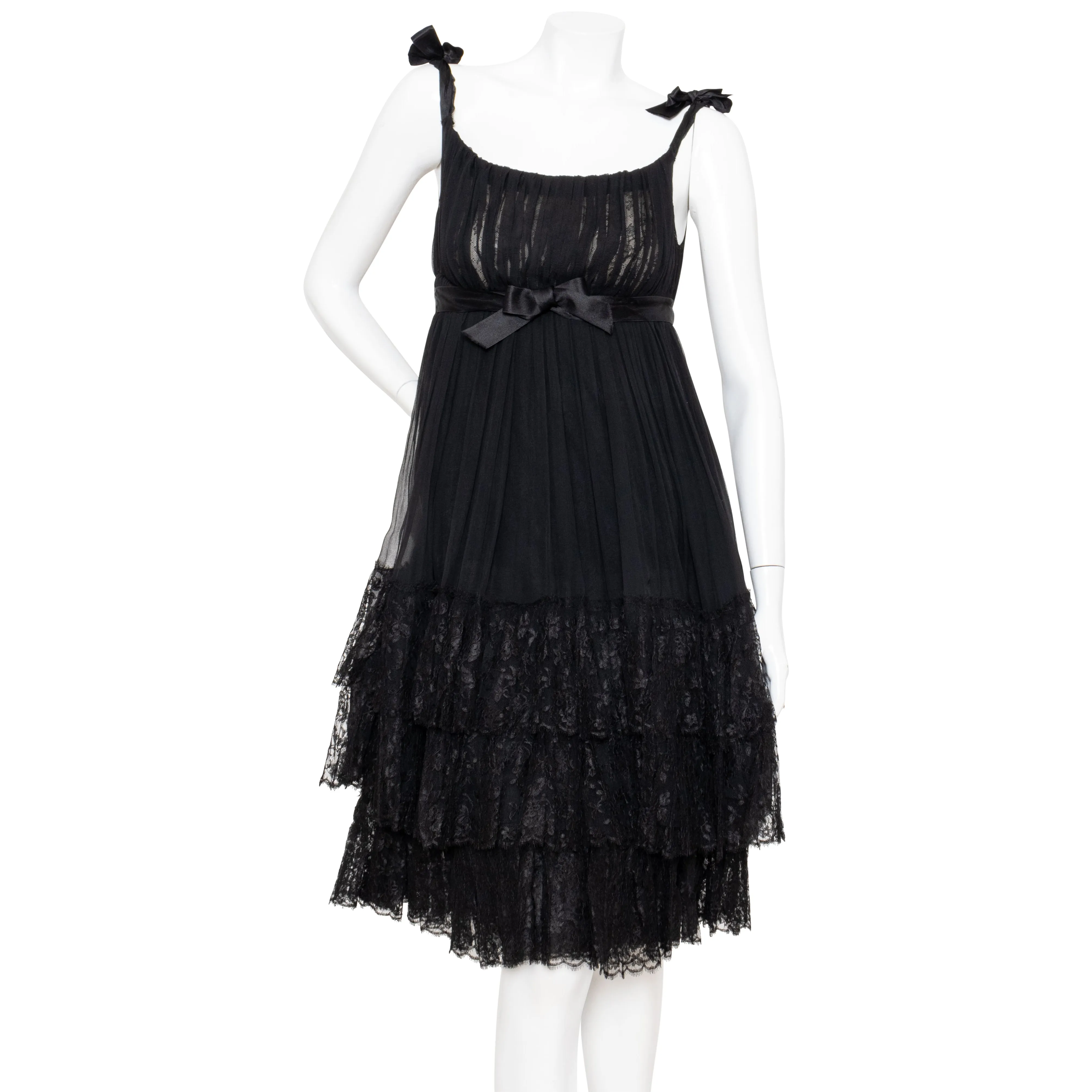 1960s Chiffon and Lace Babydoll Dress