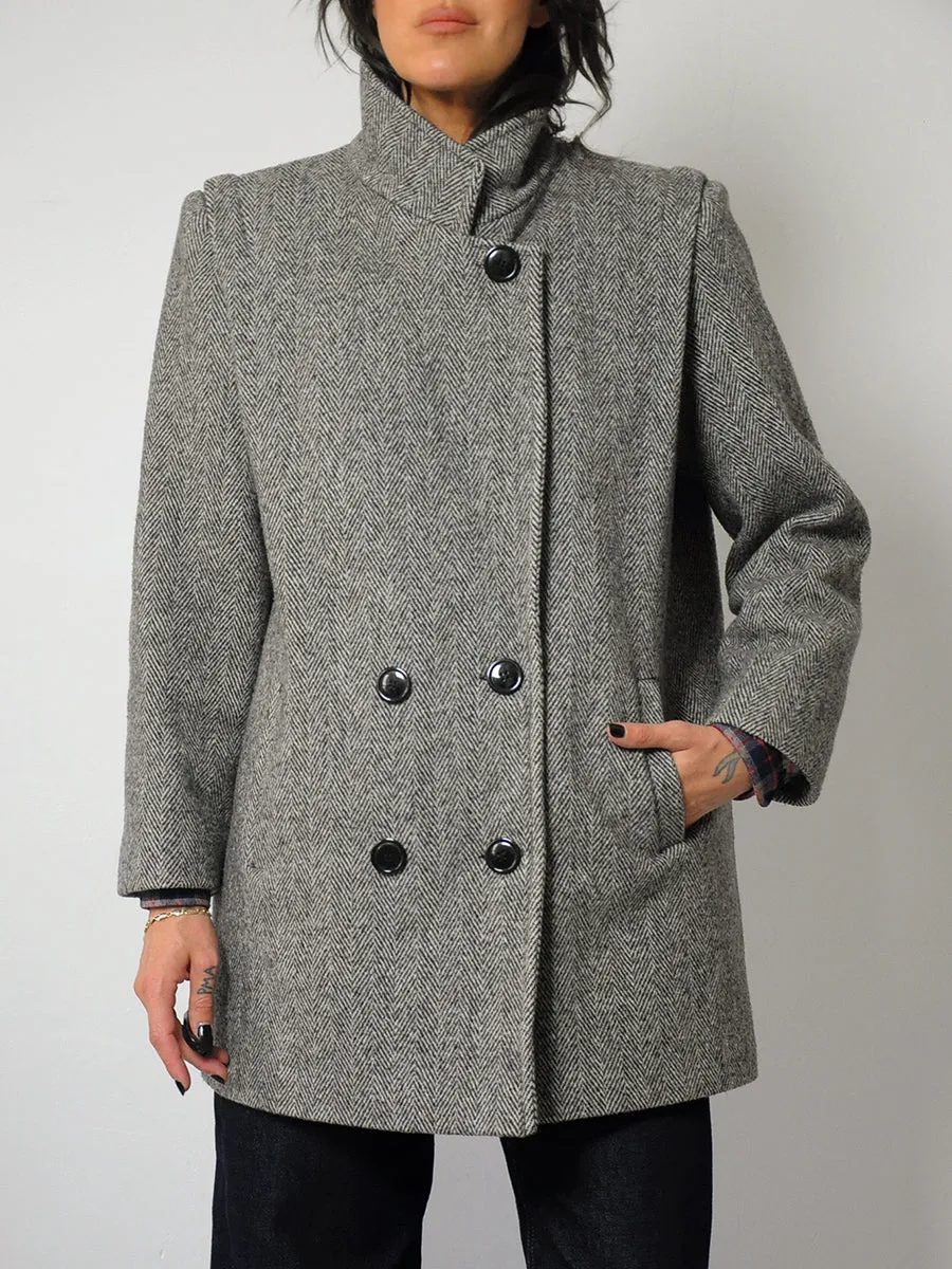 1980's Herringbone Tweed Wool Coat