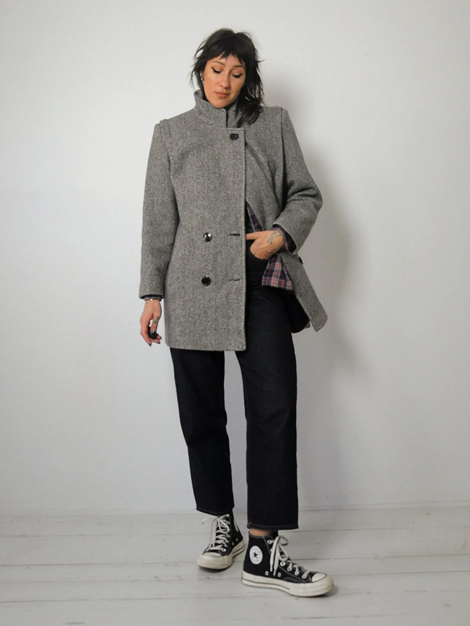 1980's Herringbone Tweed Wool Coat