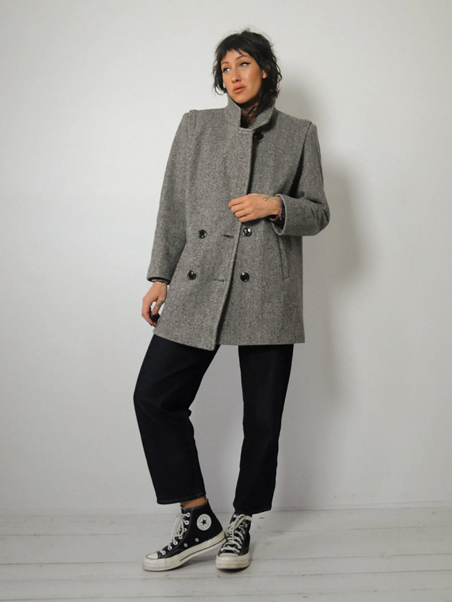 1980's Herringbone Tweed Wool Coat