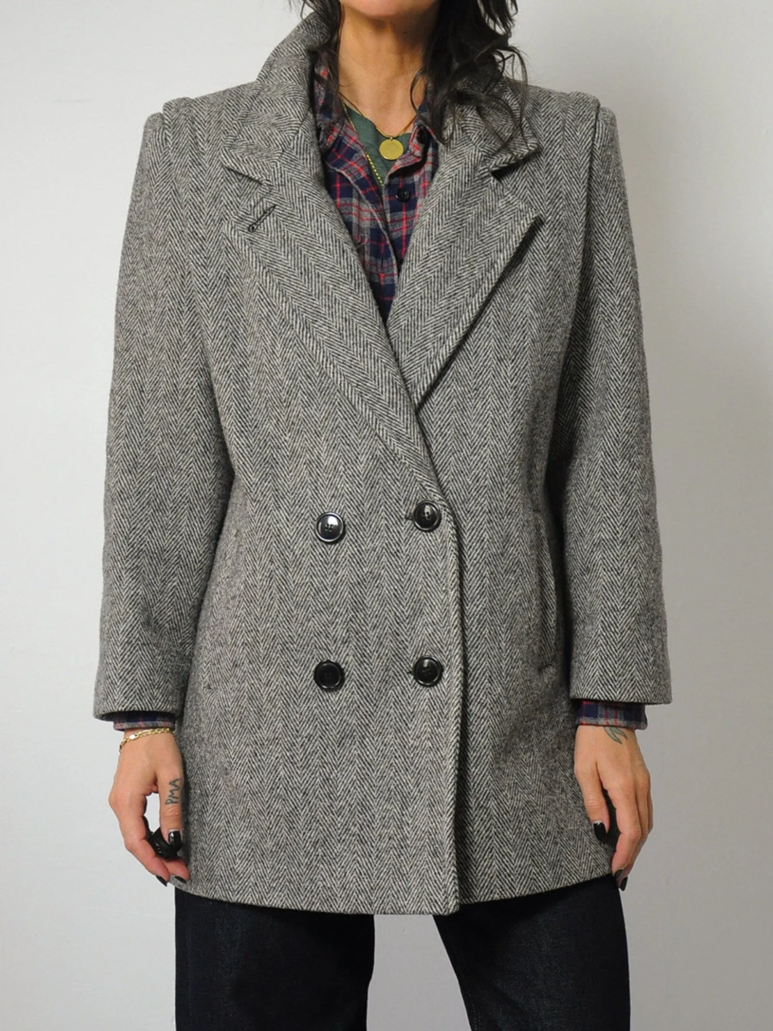 1980's Herringbone Tweed Wool Coat