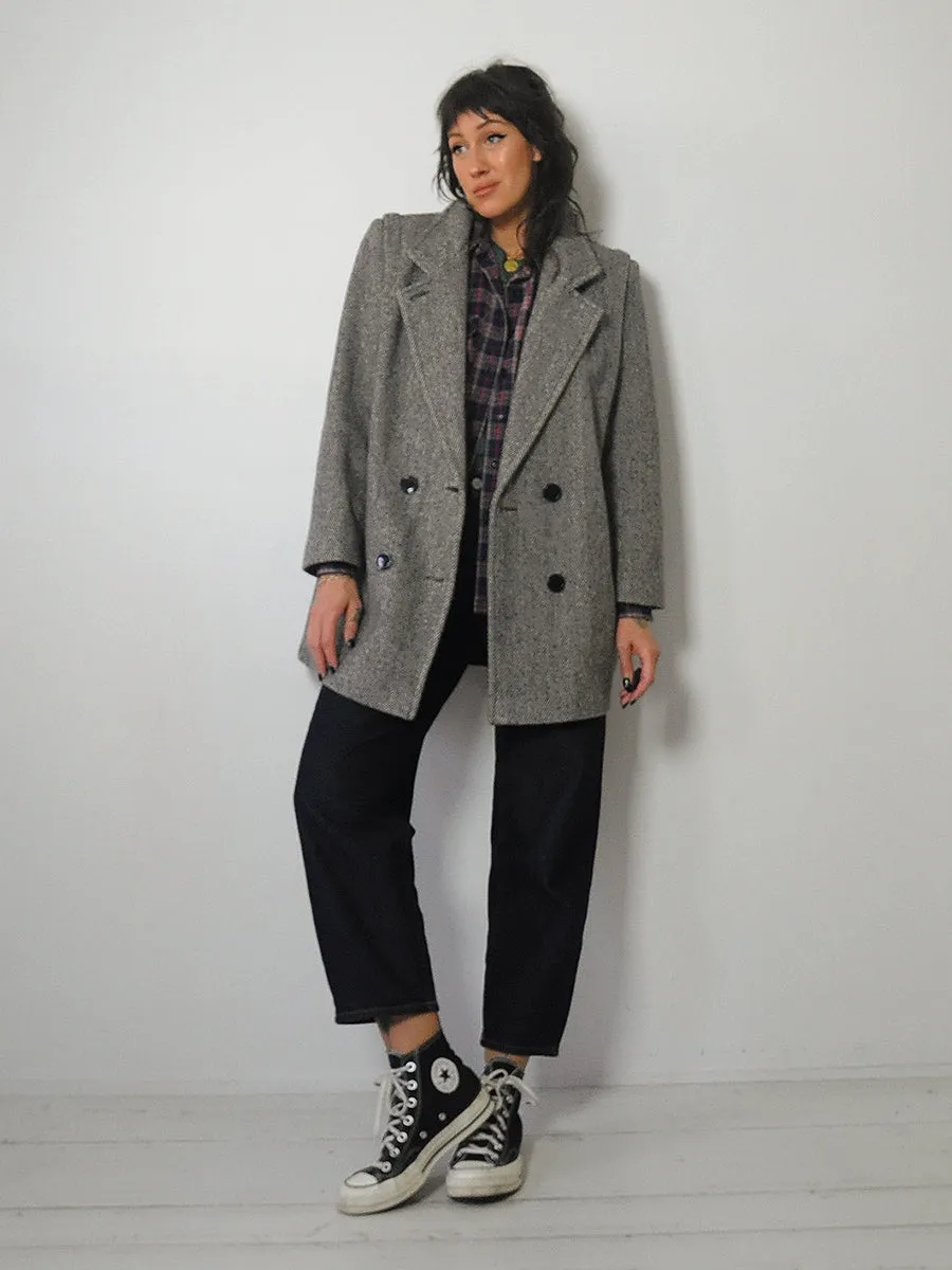 1980's Herringbone Tweed Wool Coat