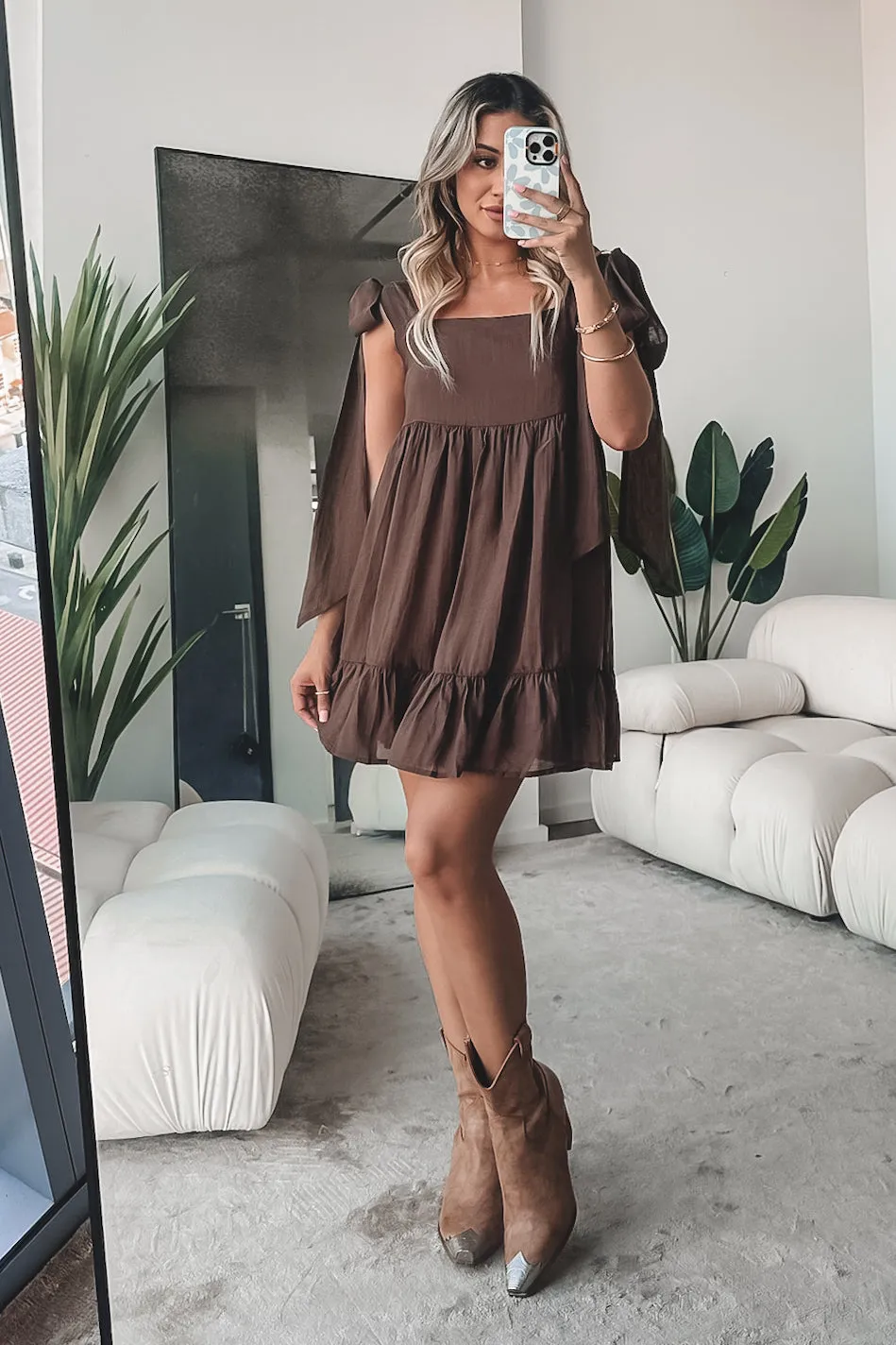 A Breeze In The Wind Babydoll Brown Dress