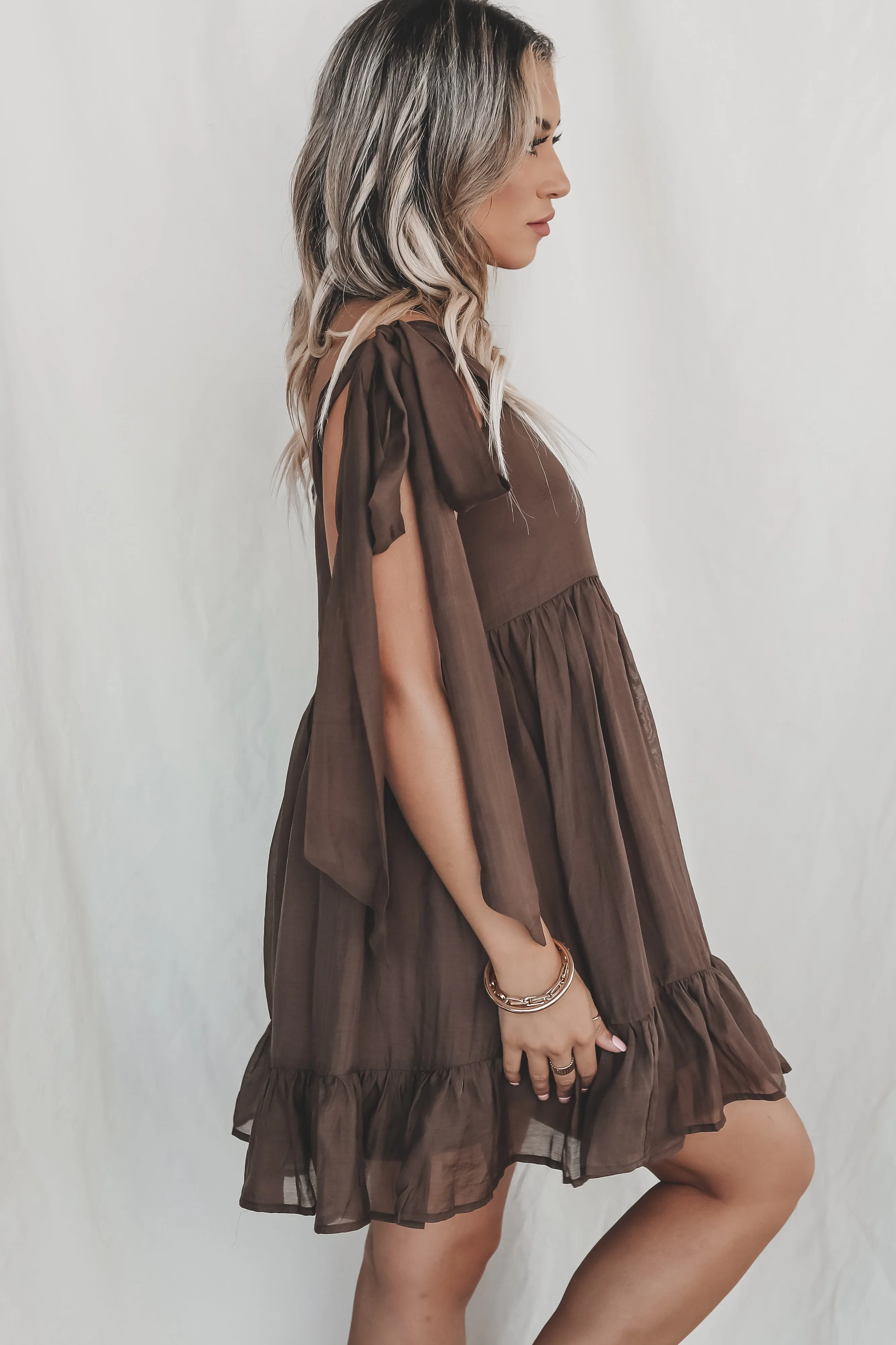 A Breeze In The Wind Babydoll Brown Dress