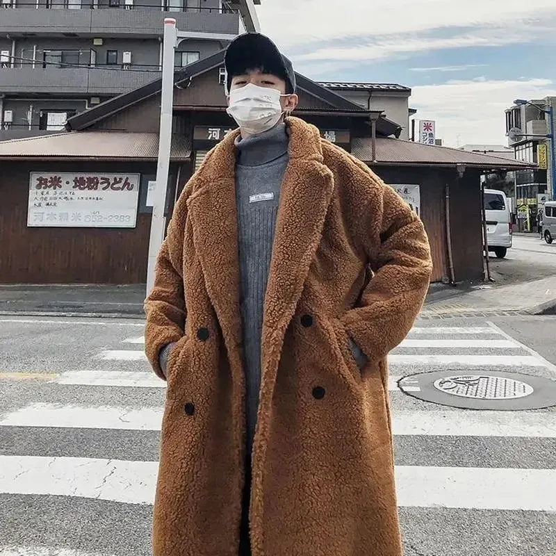 Aidase Lamb Wool Big Thickened Long Coat Men's Winter Particle Wool Large Size Padded Jacket Hong Kong Style Unisex Warm Windbreaker