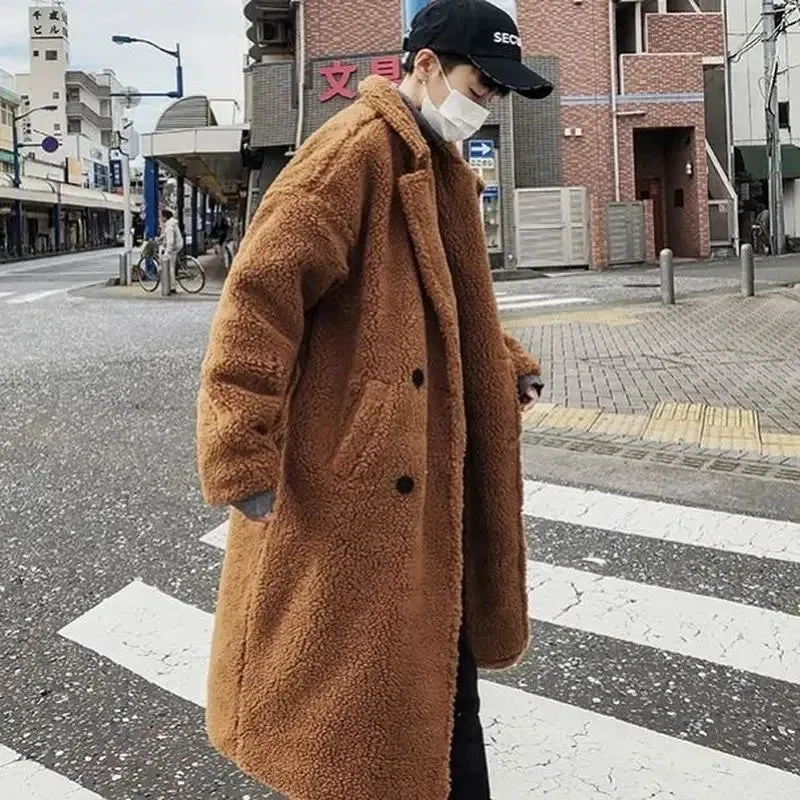 Aidase Lamb Wool Big Thickened Long Coat Men's Winter Particle Wool Large Size Padded Jacket Hong Kong Style Unisex Warm Windbreaker