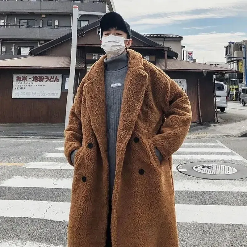 Aidase Lamb Wool Big Thickened Long Coat Men's Winter Particle Wool Large Size Padded Jacket Hong Kong Style Unisex Warm Windbreaker