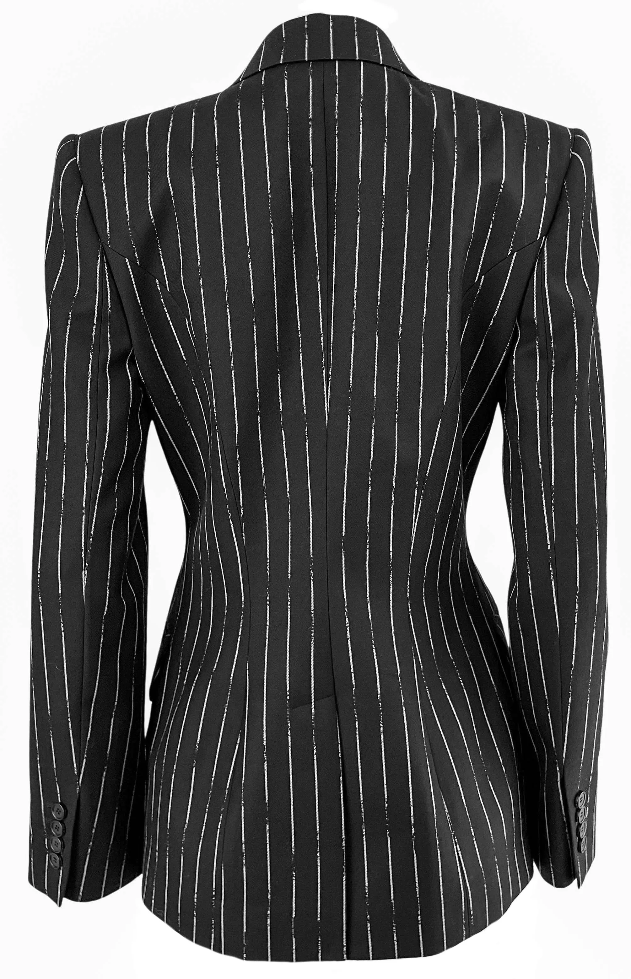 Alexander McQueen Broken Pinstripe Blazer in Black