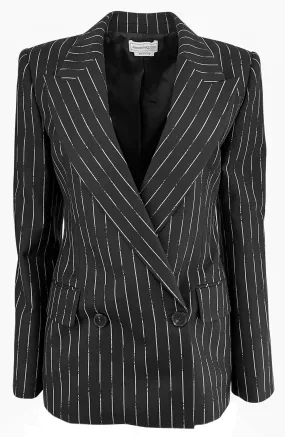 Alexander McQueen Broken Pinstripe Blazer in Black