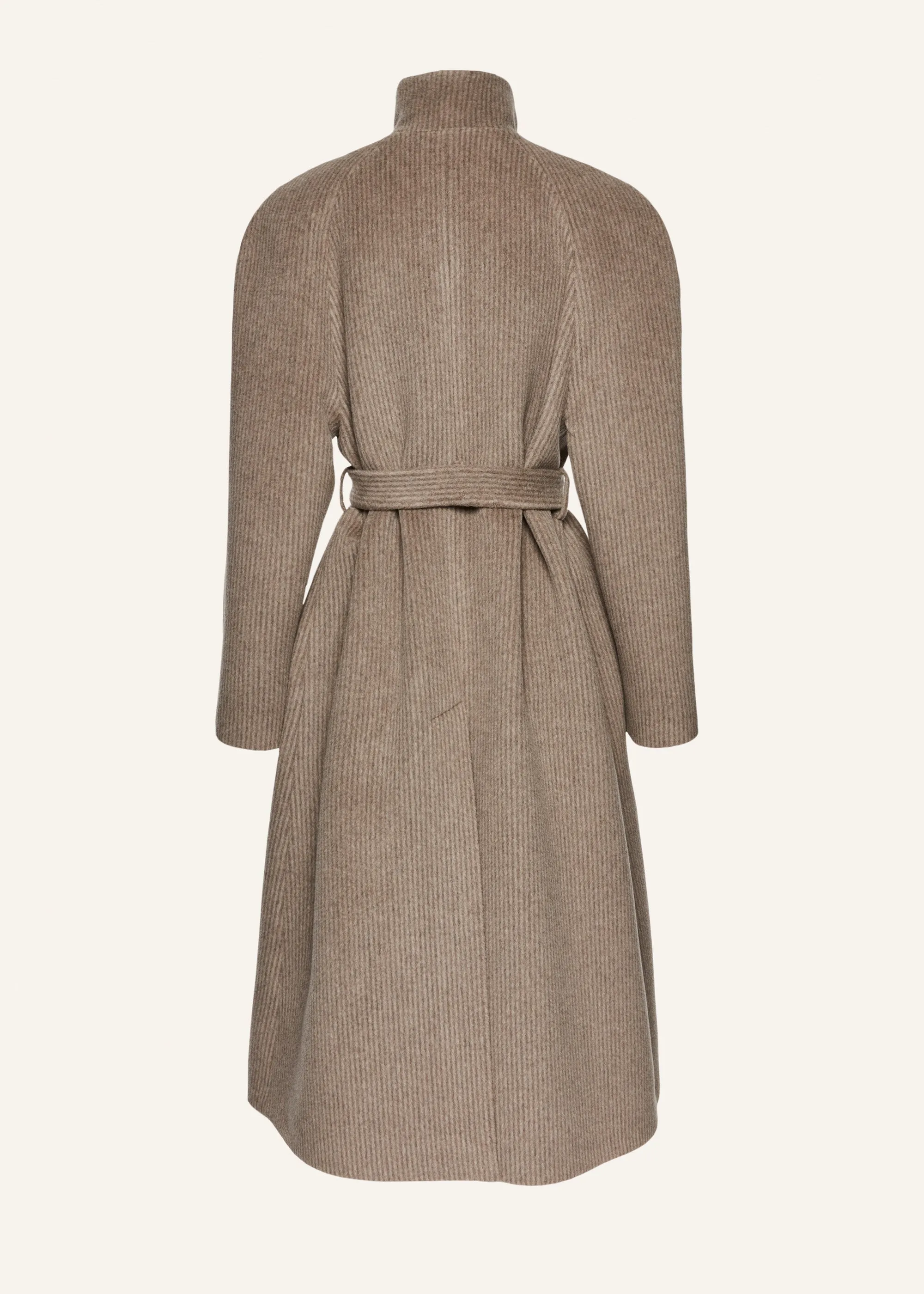 Alpaca high-neck wrap coat in beige