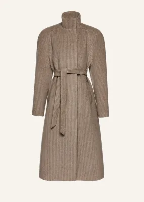 Alpaca high-neck wrap coat in beige