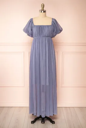 Araminta Blue | Pleated Maxi Babydoll Dress