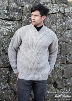 Aran Crafts Men's V-Neck Rib Sweater | Oatmeal