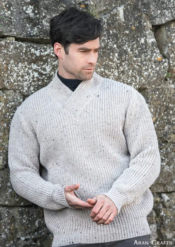 Aran Crafts Men's V-Neck Rib Sweater | Oatmeal