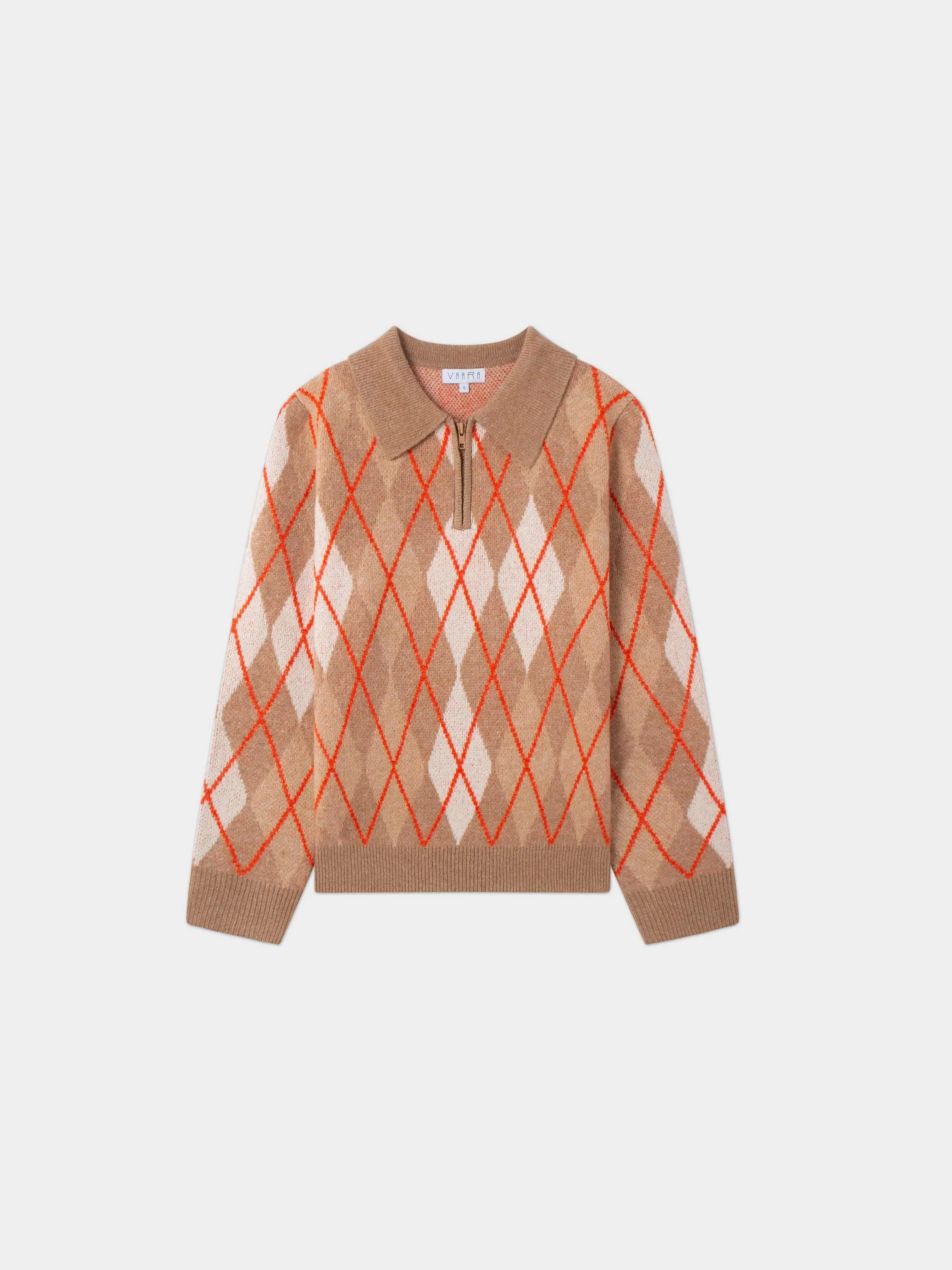 Argyle Collared Sweater-Camel