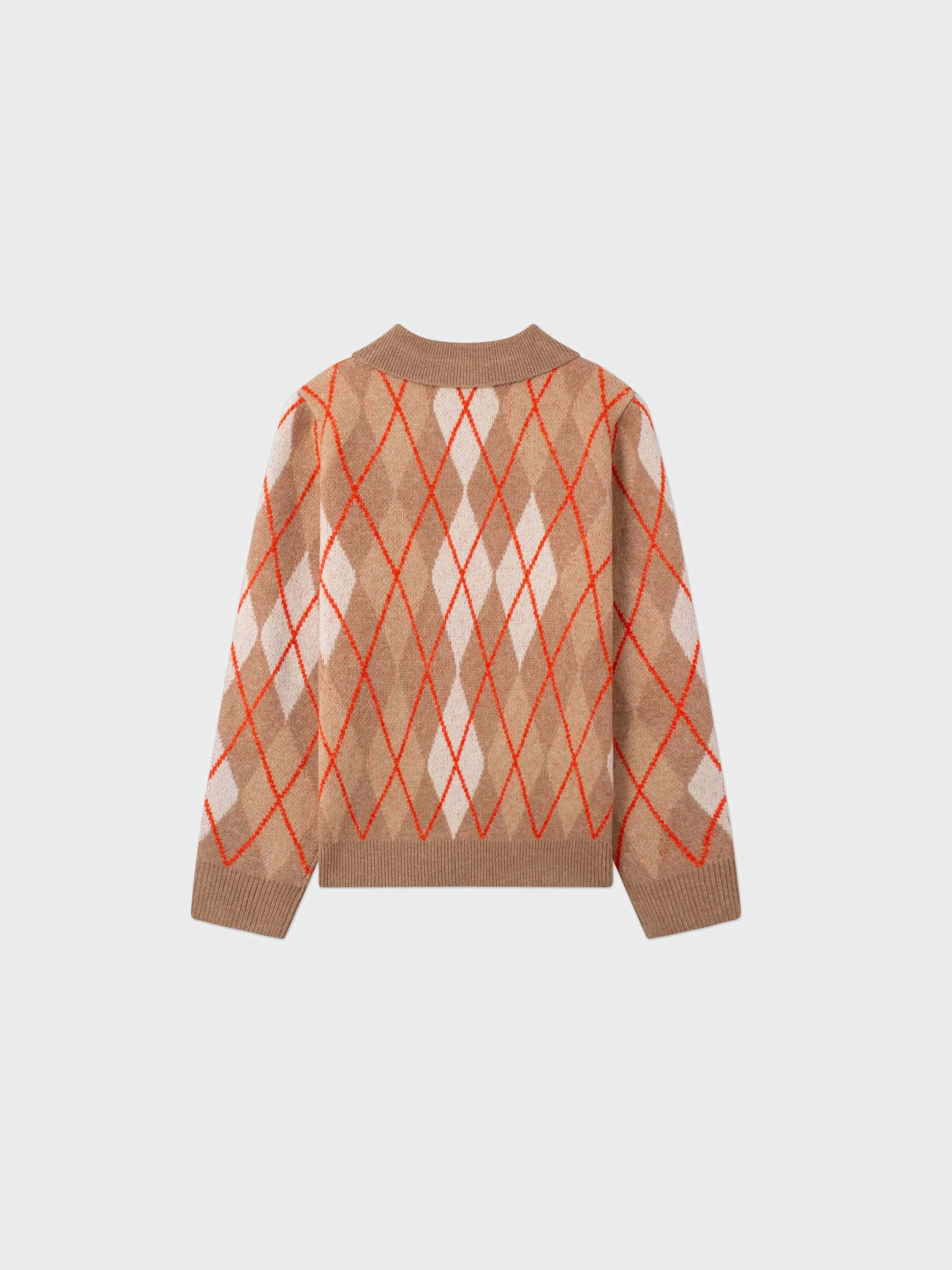 Argyle Collared Sweater-Camel