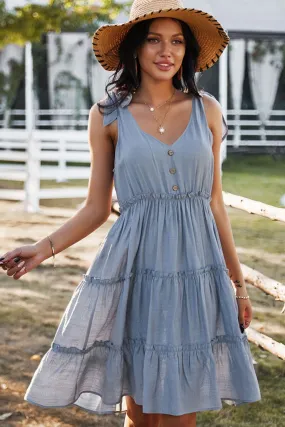 Babydoll Button V-Neck Dress