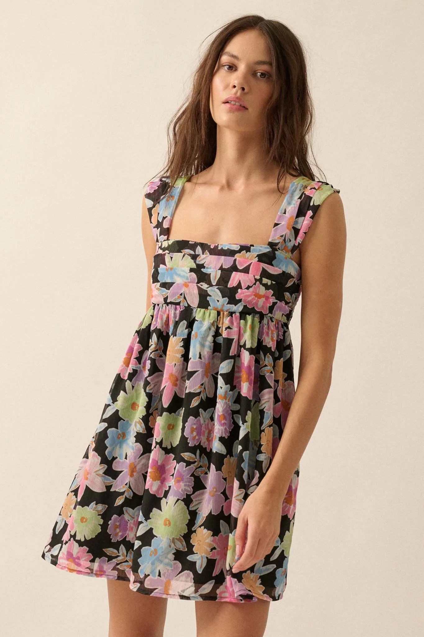 Beaming Blossoms Floral Chiffon Mini Dress