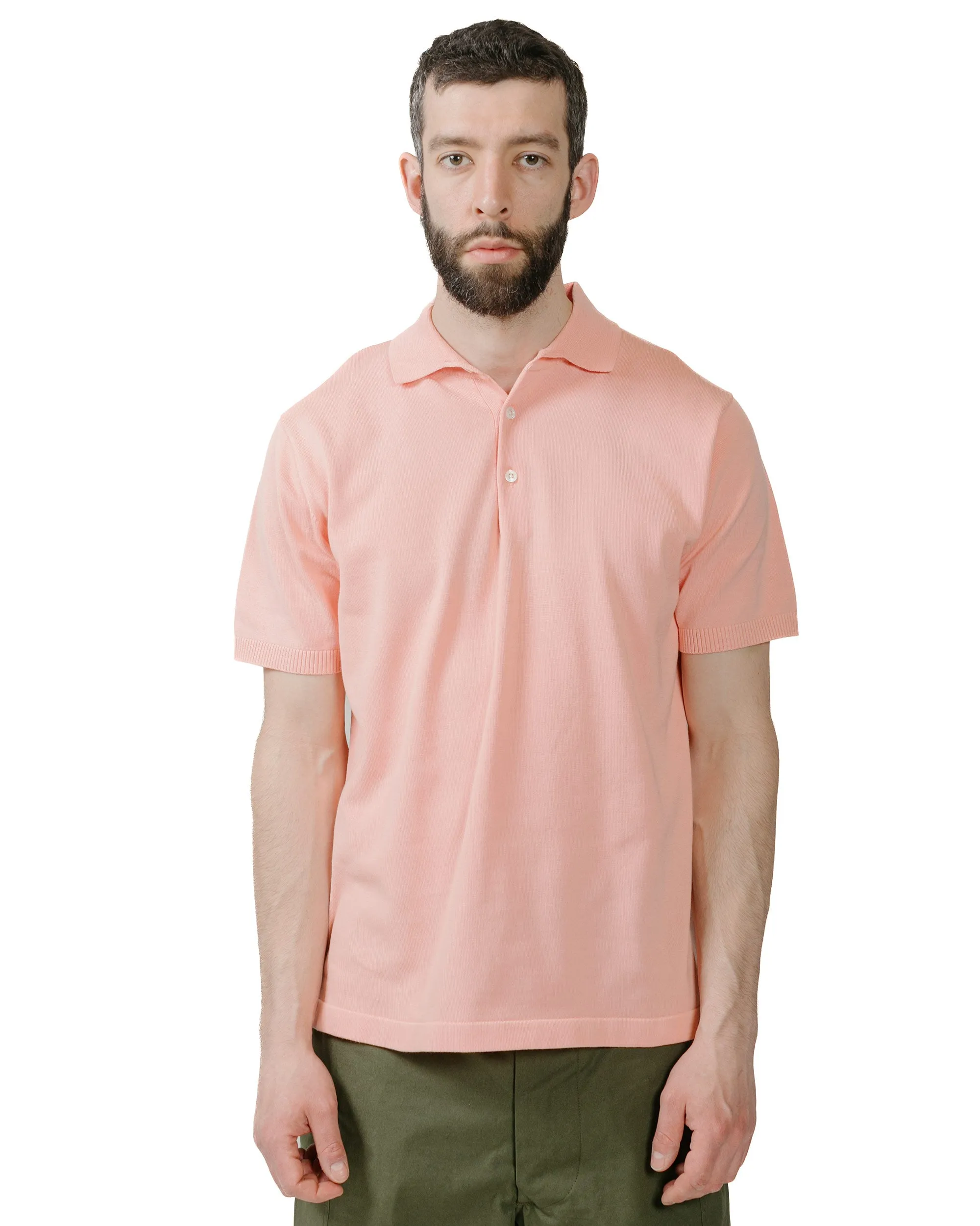 Beams Plus Knit Polo Solid 12G Pink