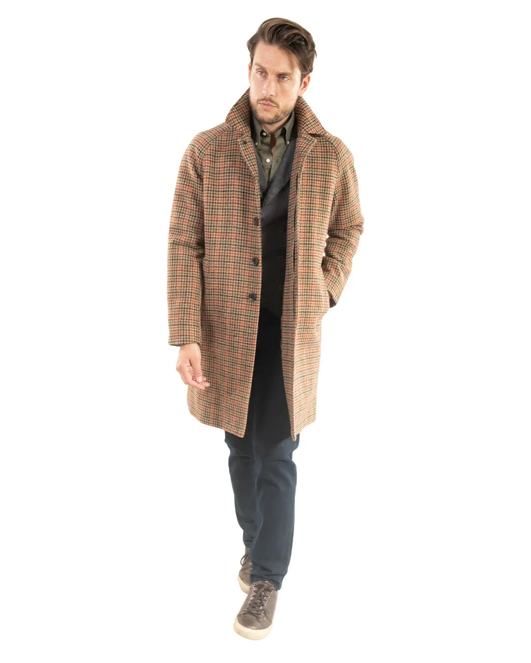 Beige Check Raglan Sleeve Coat