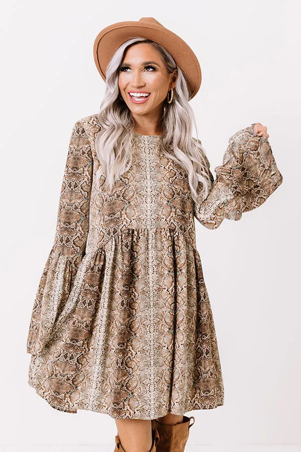 Best In Show Snake Print Babydoll Dress In Brown