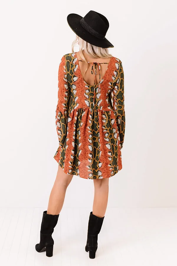 Best In Show Snake Print Babydoll Dress In Rust