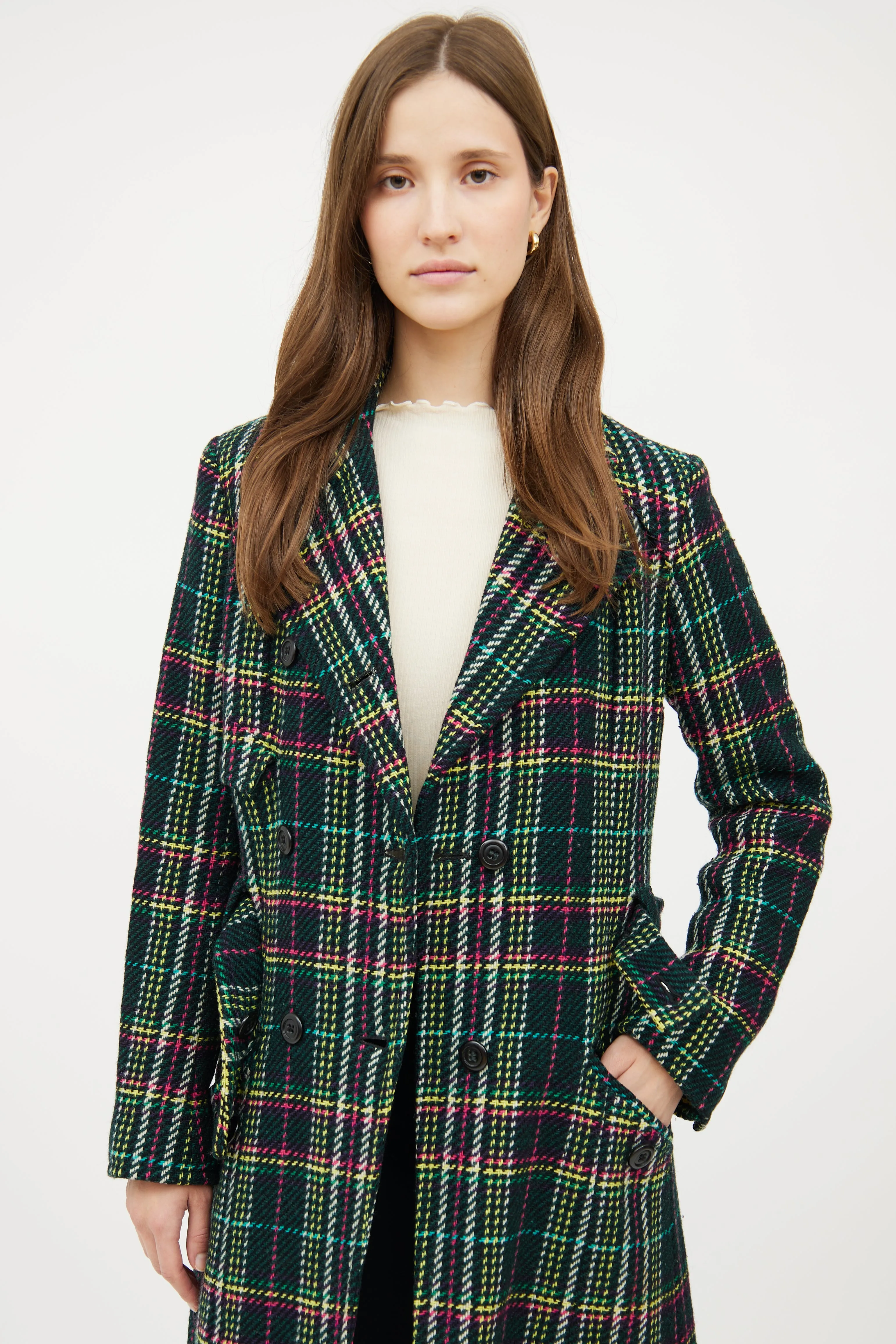 Black & Multicolour Plaid Coat