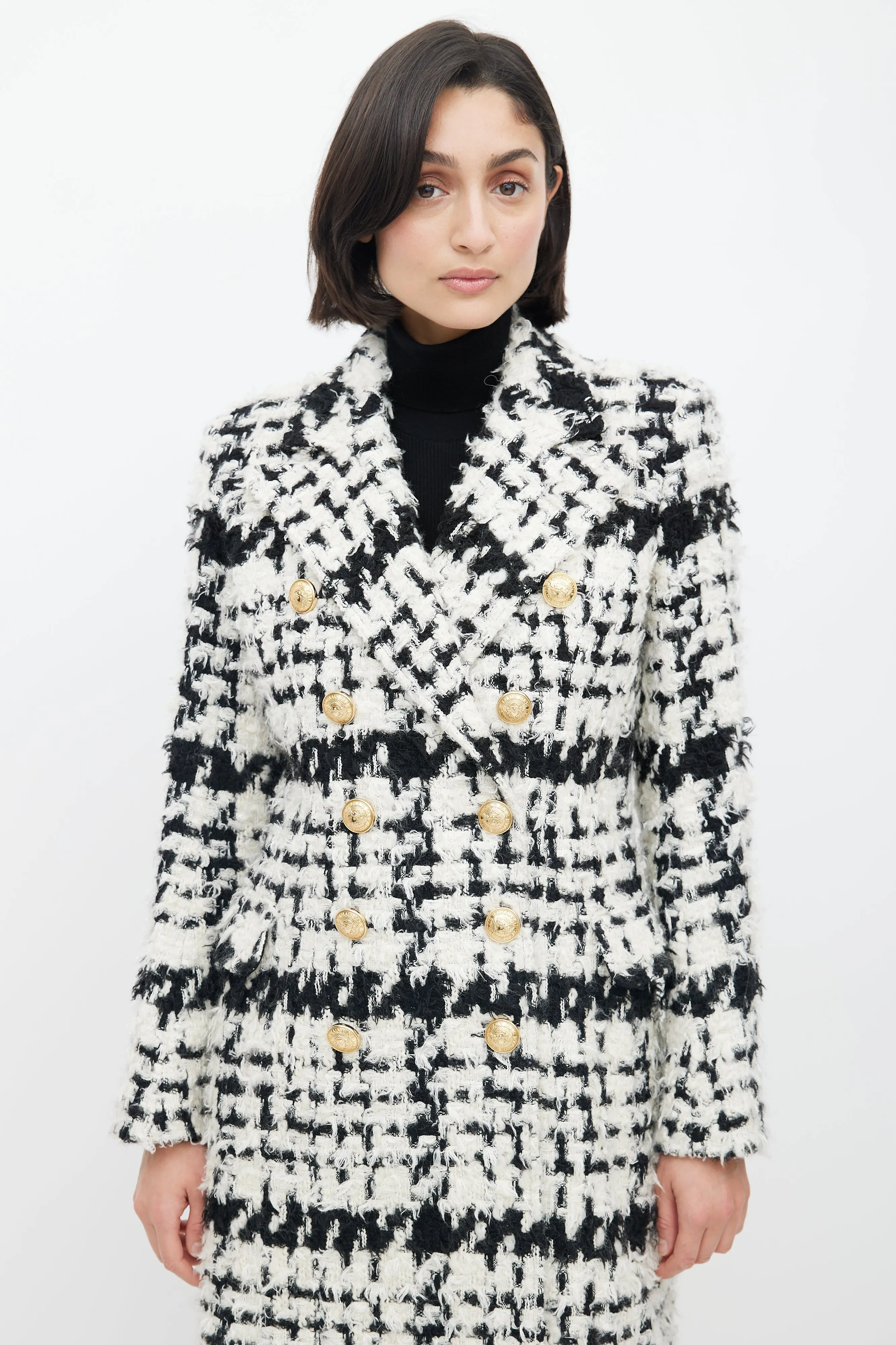 Black & White Tweed Double Breasted Coat