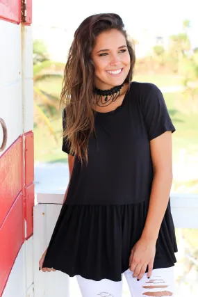 Black Short Sleeve Babydoll Top