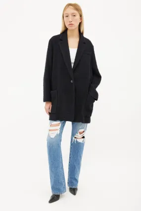 Black Textured Wool Long Coat