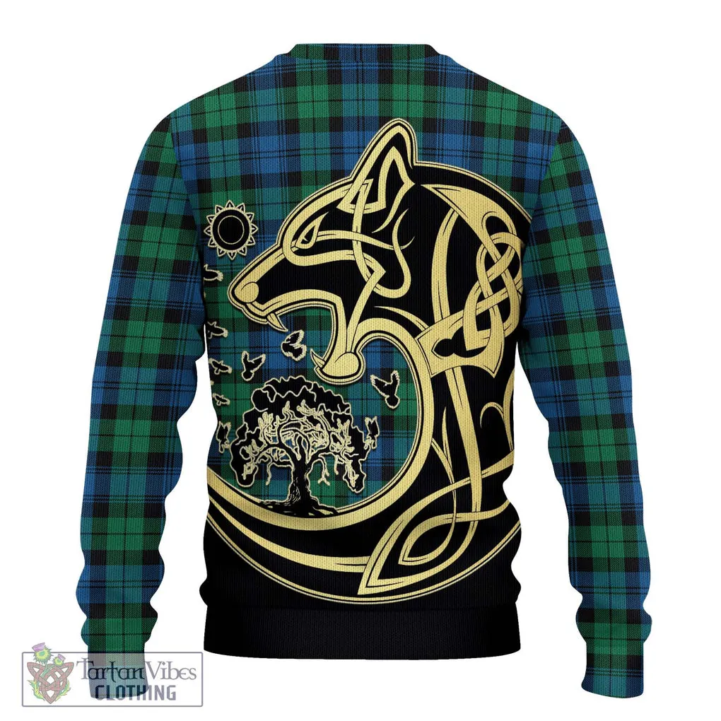 Black Watch Ancient Tartan Ugly Sweater with Family Crest Celtic Wolf Style