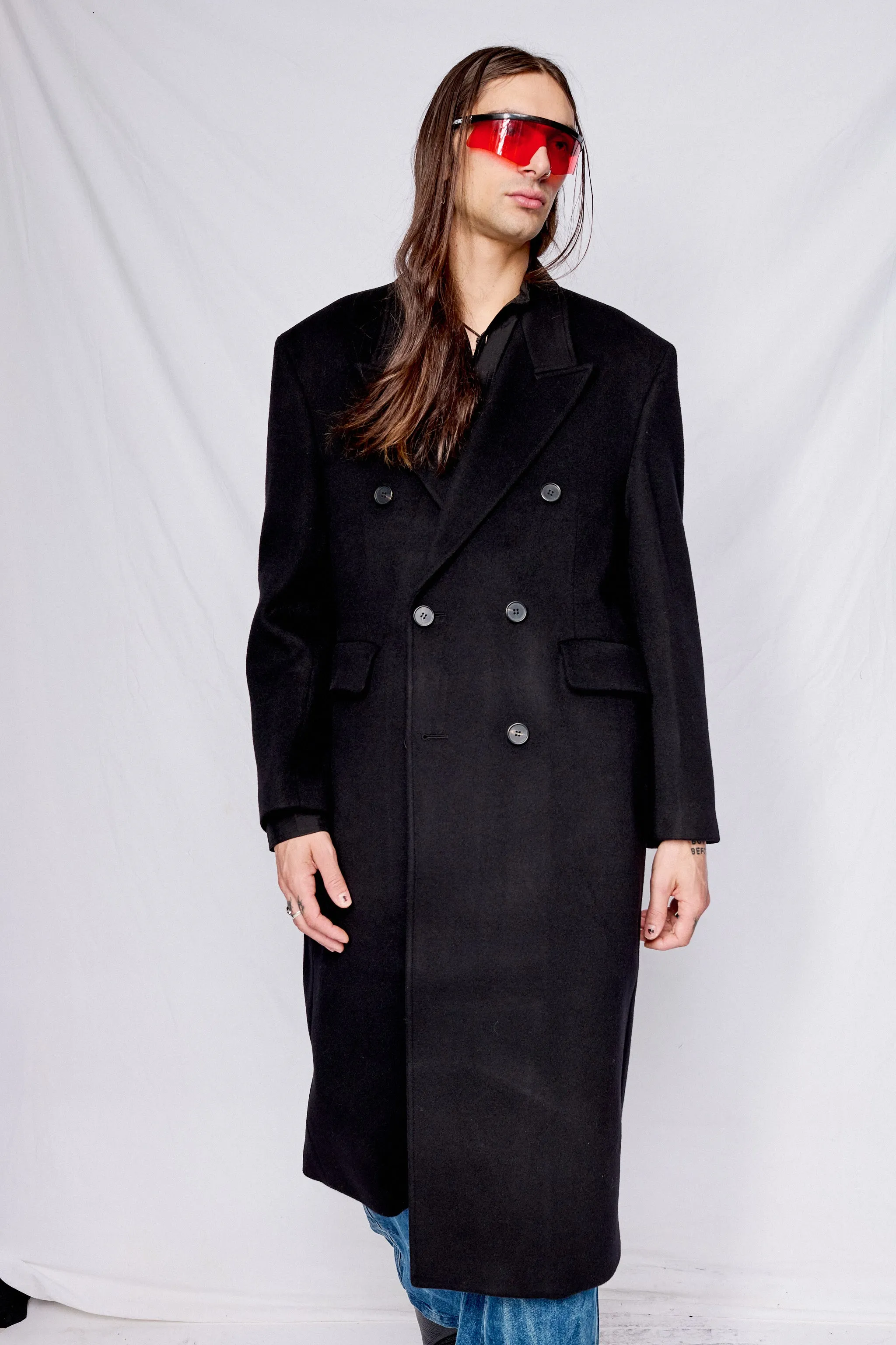 Black Wool and Cashmere Double-Breasted Coat