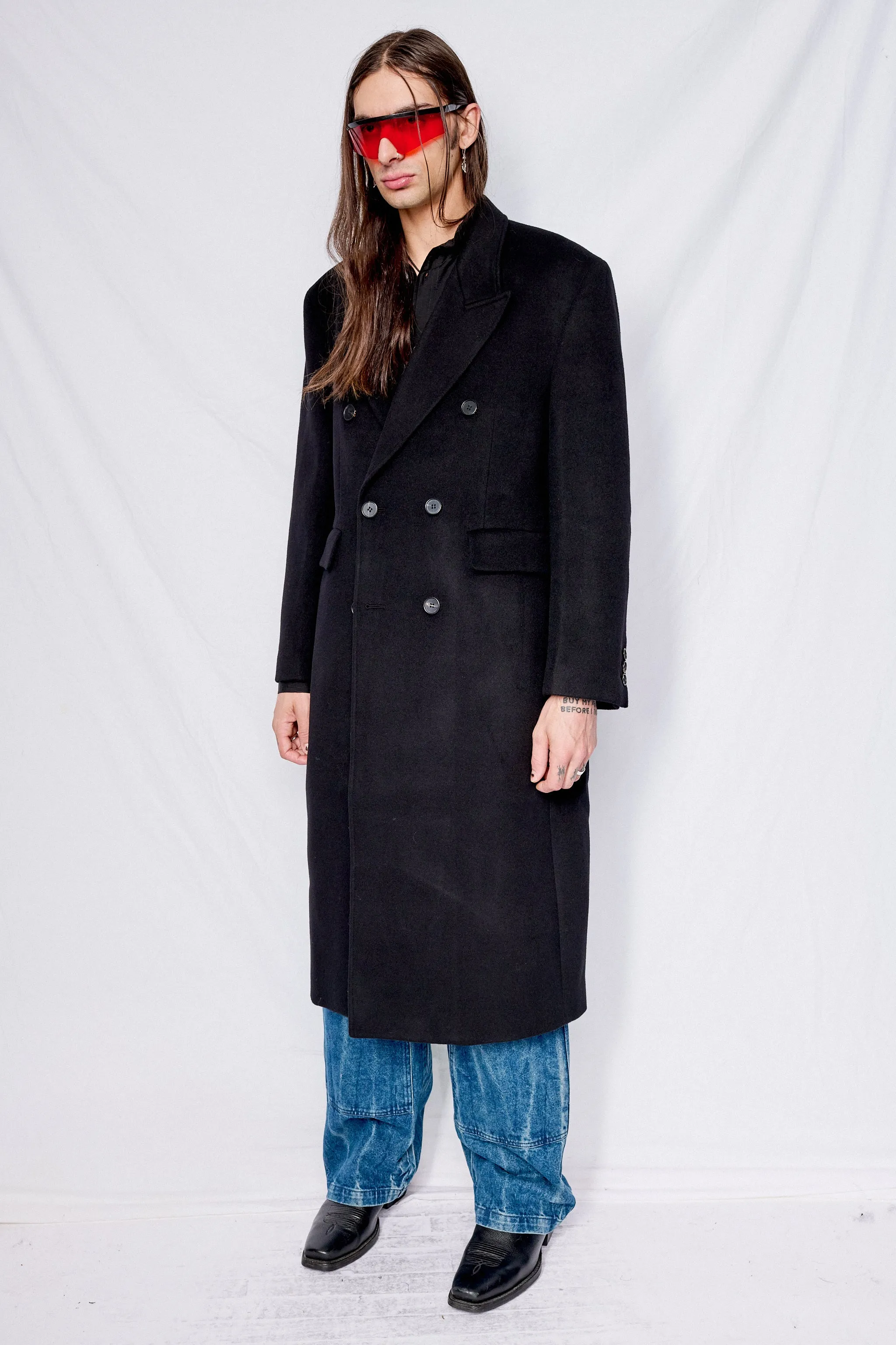 Black Wool and Cashmere Double-Breasted Coat