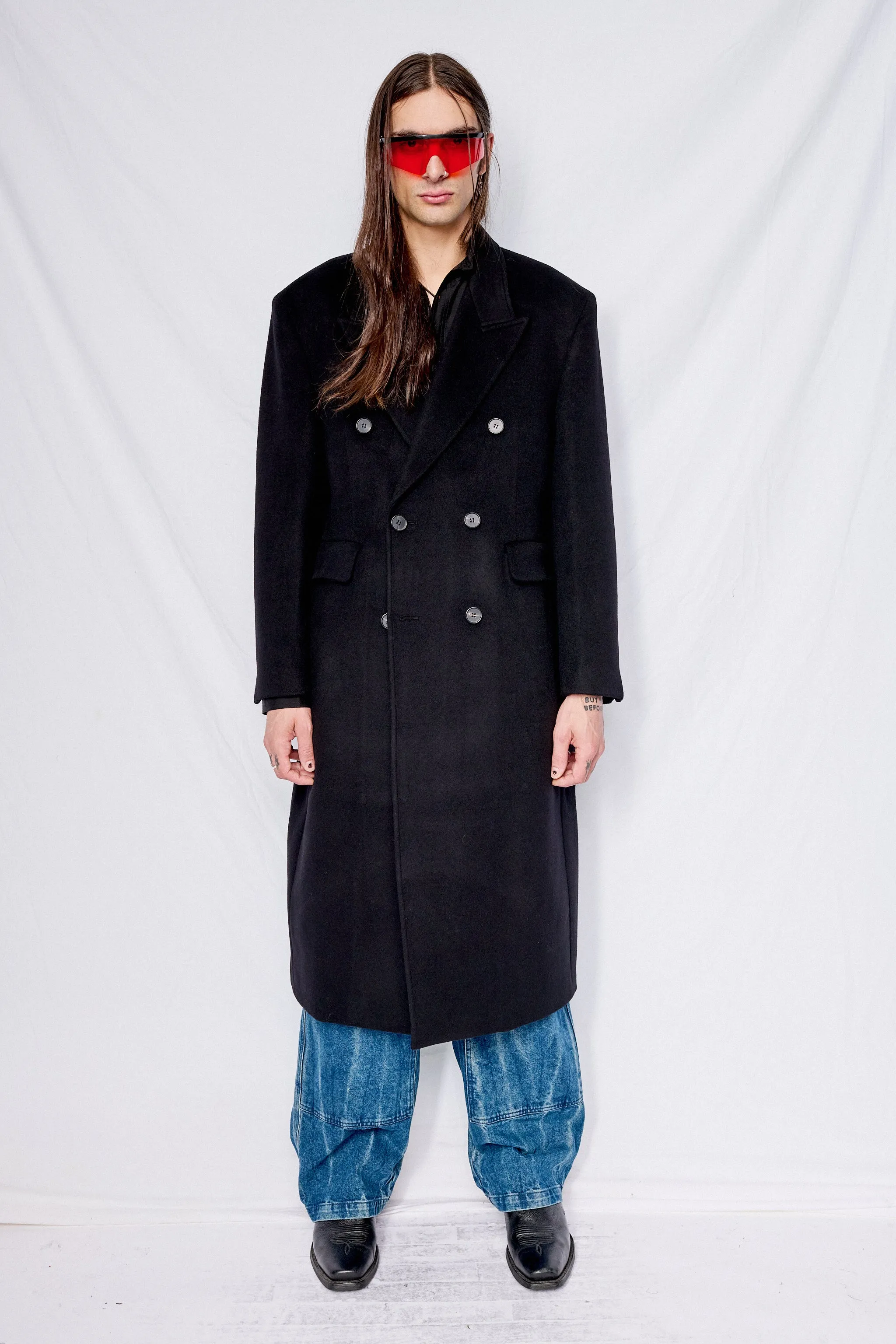 Black Wool and Cashmere Double-Breasted Coat