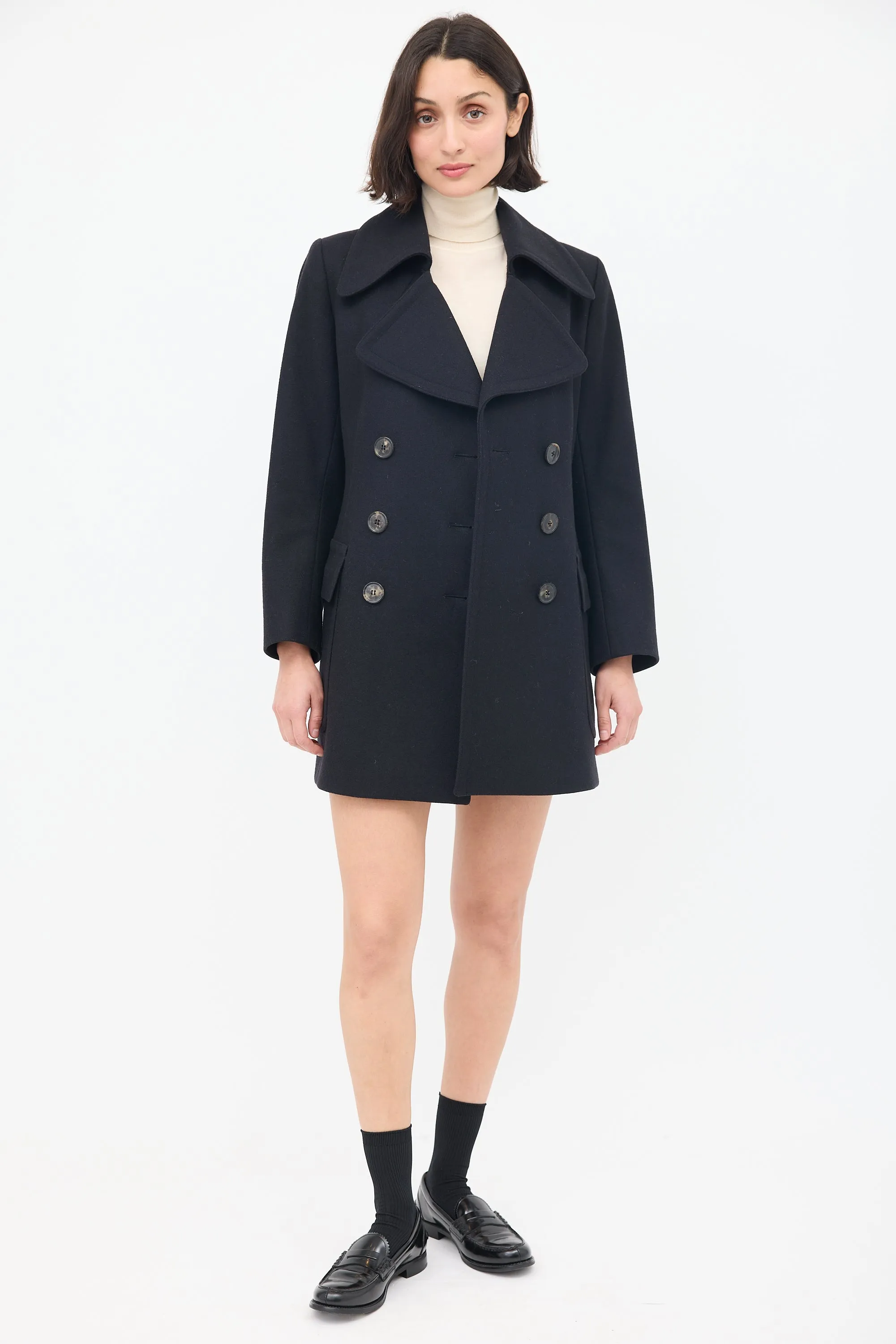 Black Wool Double Breasted Pea Coat