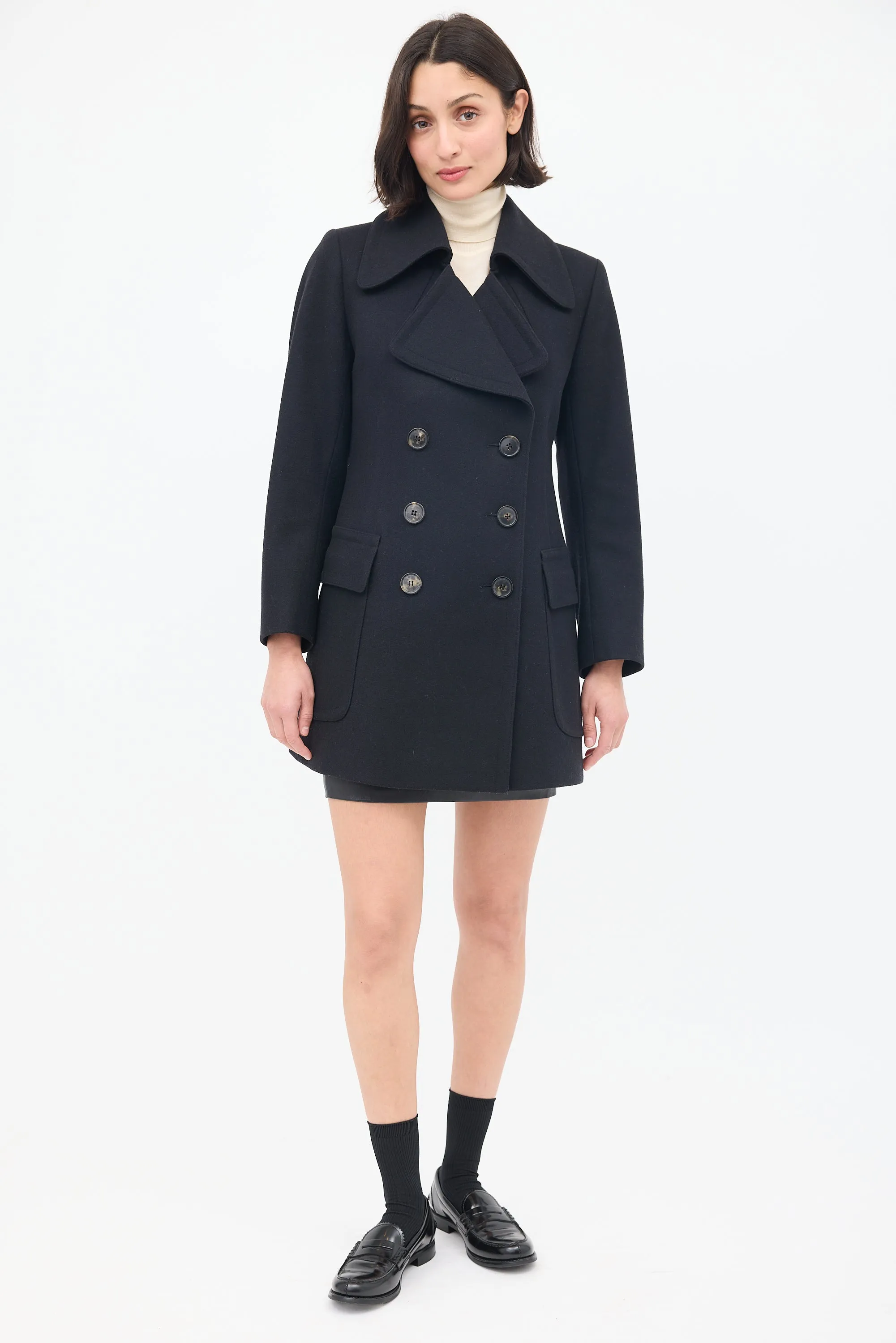 Black Wool Double Breasted Pea Coat