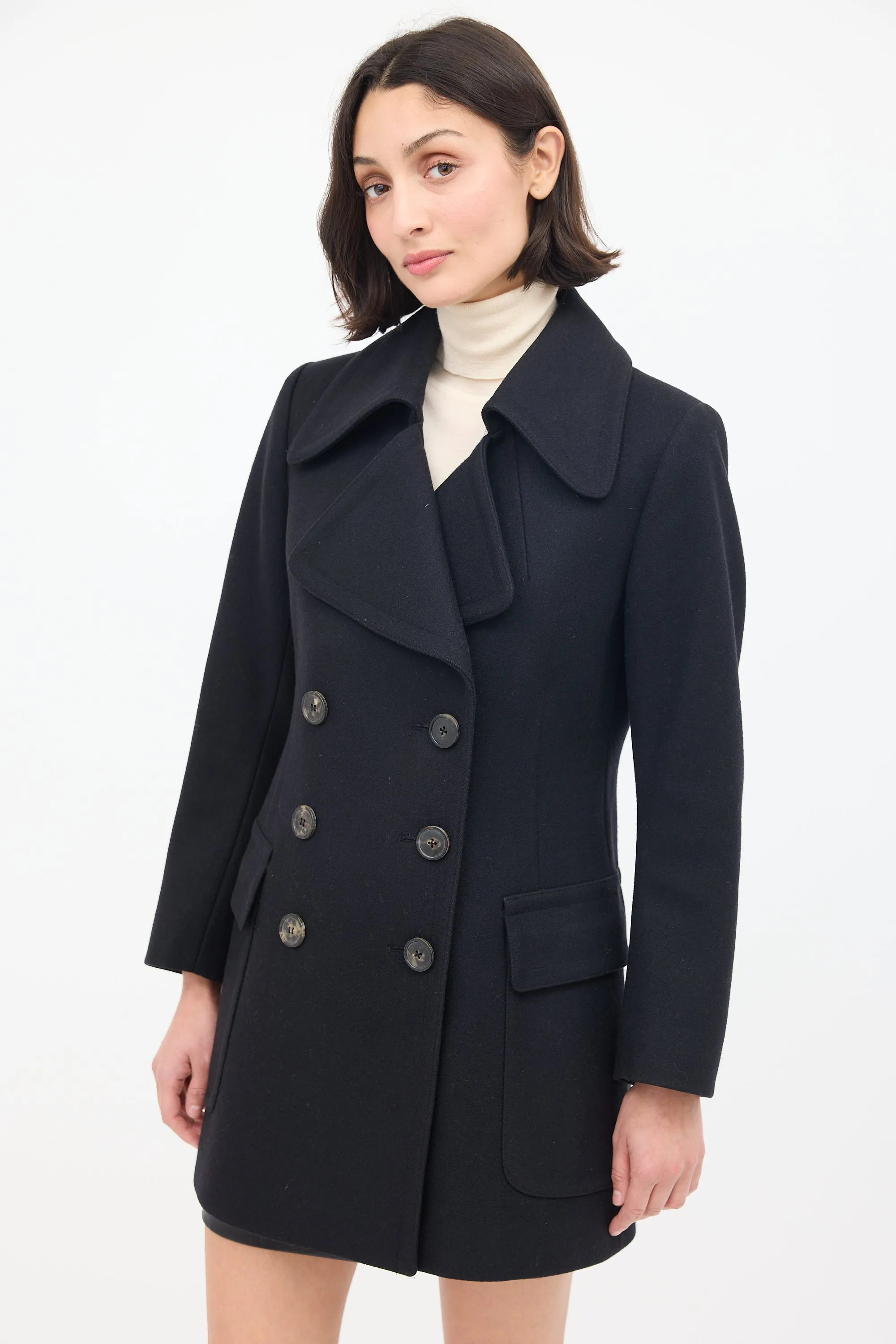 Black Wool Double Breasted Pea Coat