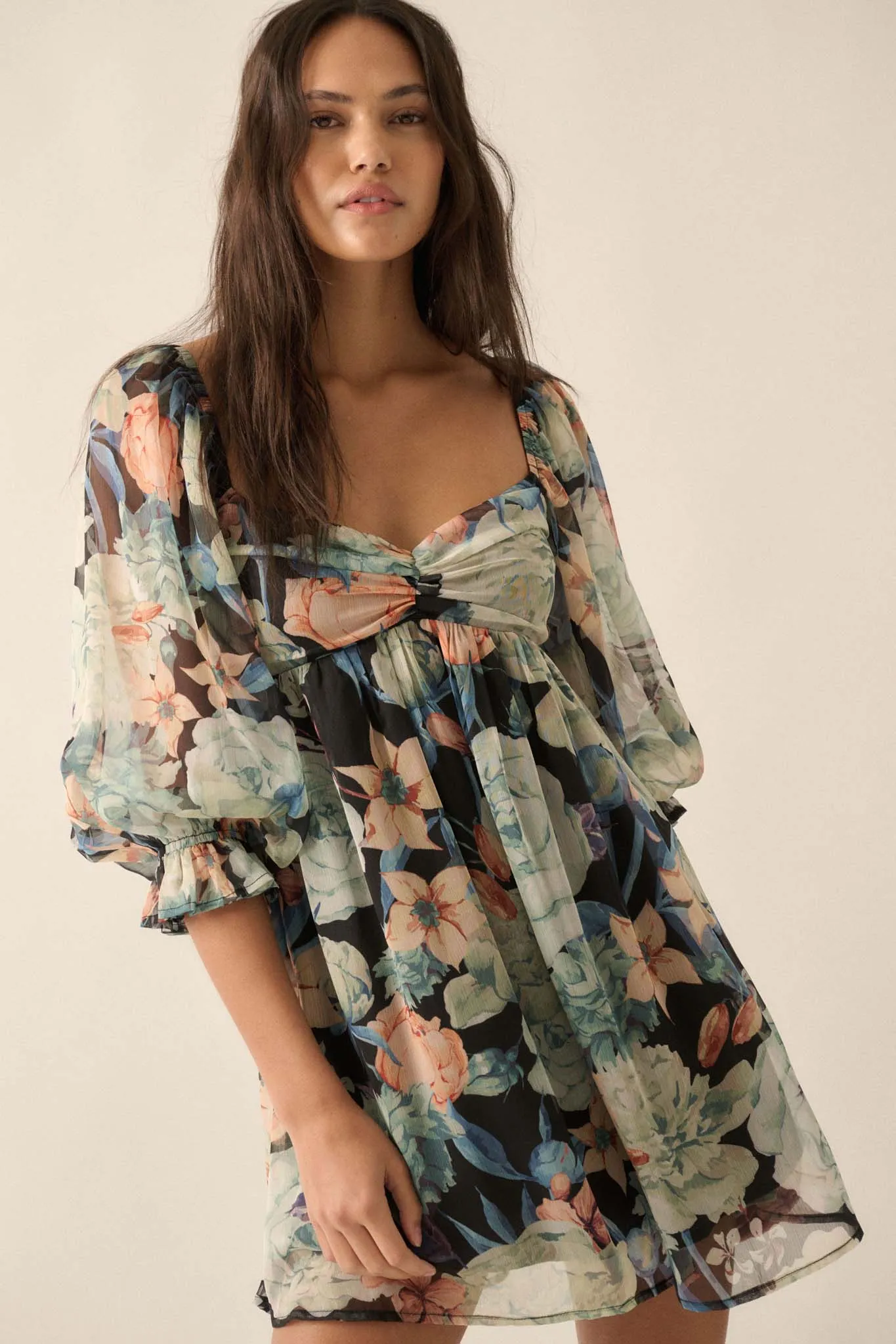 Blooming Belle Floral Chiffon Babydoll Mini Dress