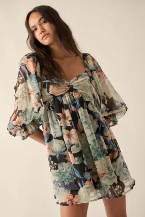 Blooming Belle Floral Chiffon Babydoll Mini Dress