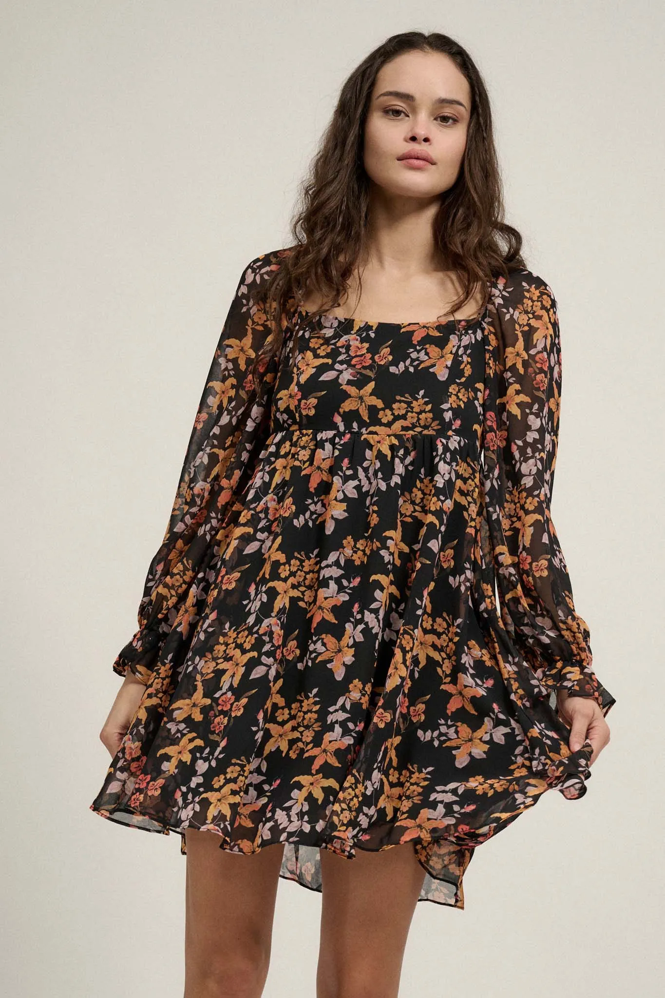 Blooming Joy Floral Chiffon Babydoll Peasant Dress