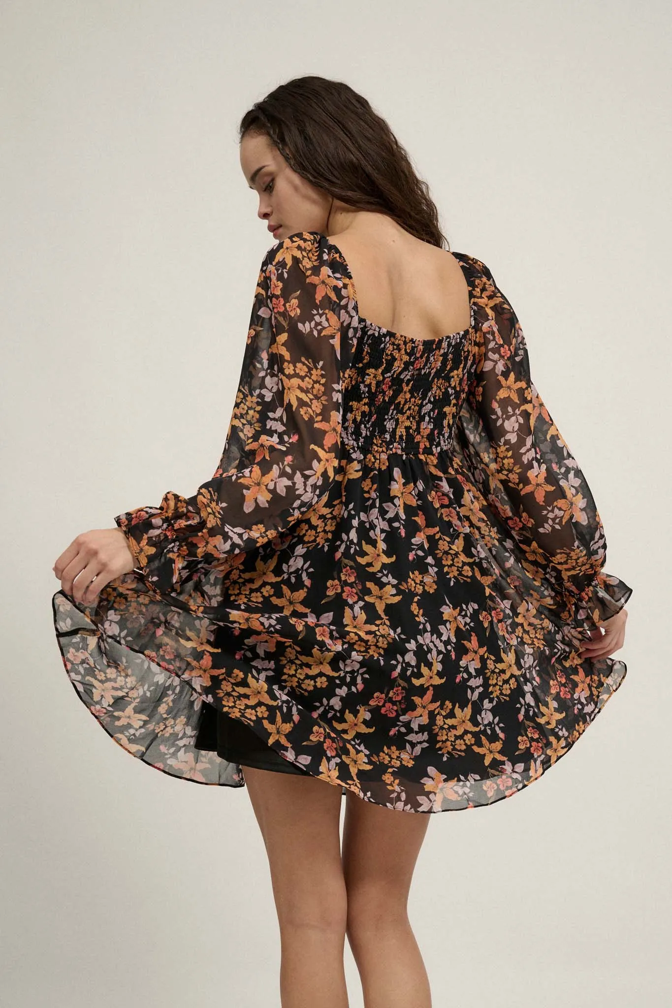 Blooming Joy Floral Chiffon Babydoll Peasant Dress