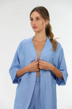 Blue Drop Shoulder Linen Cardigan