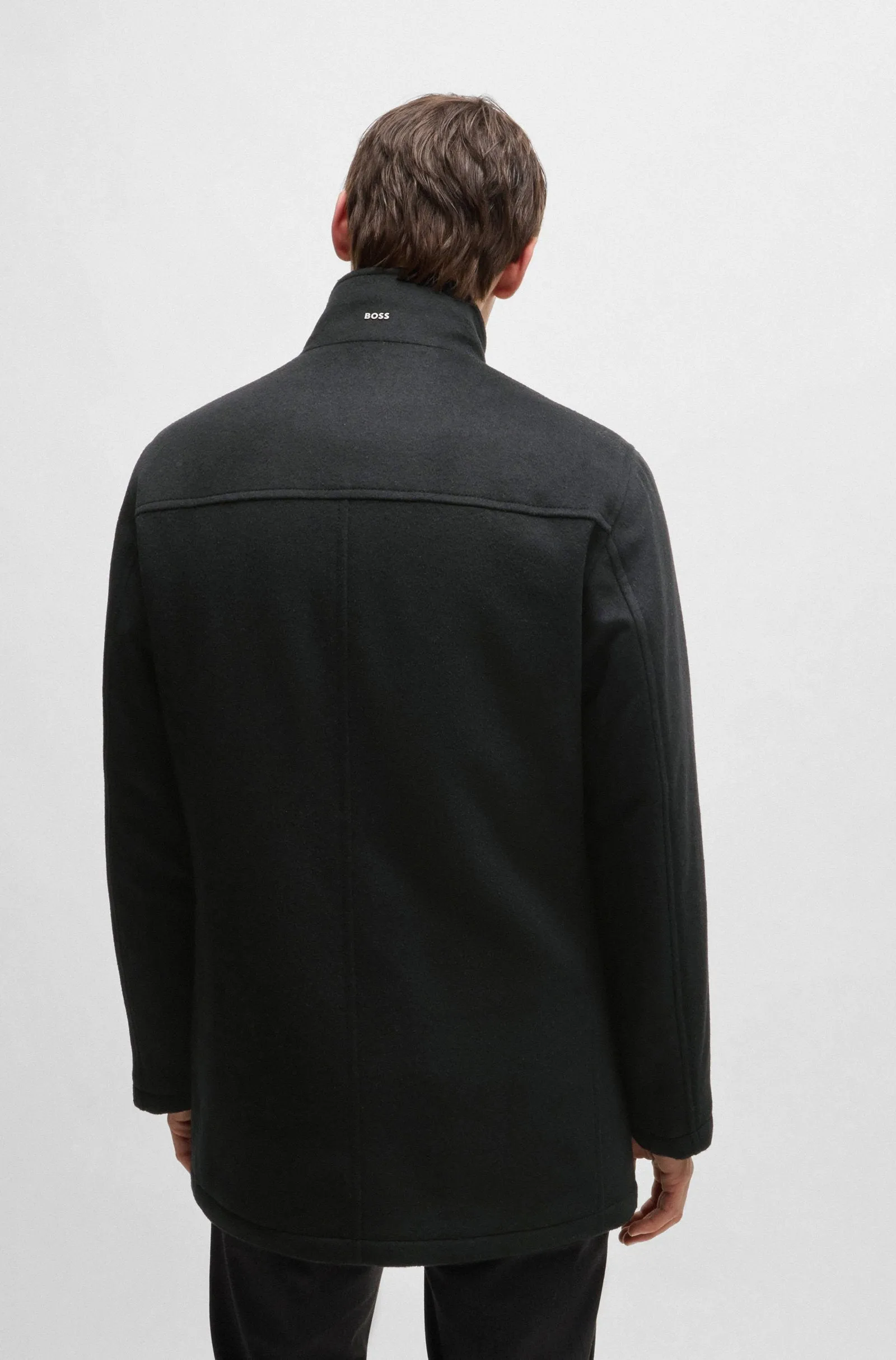 Boss Relaxed-Fit Short Coat in Virgin Wool and Cashmere - Black