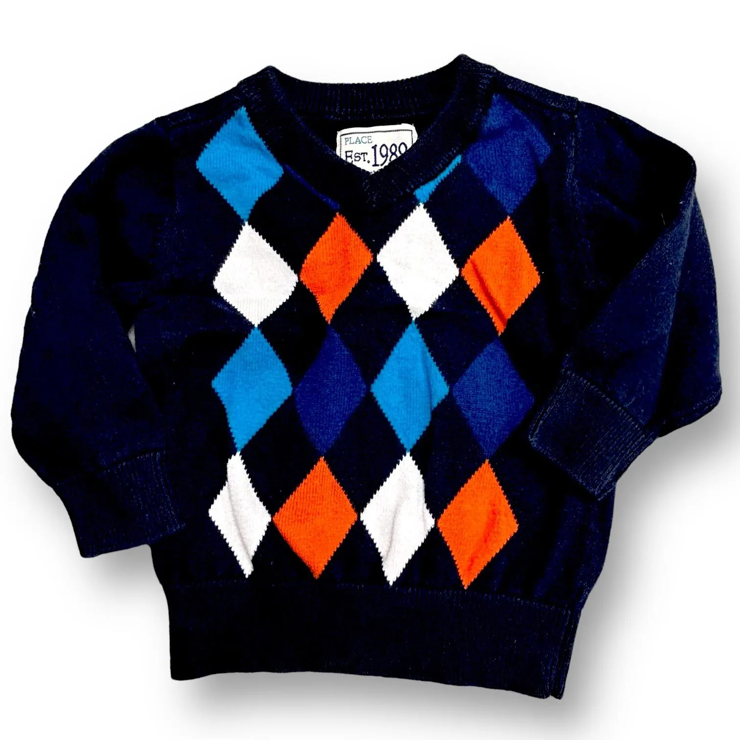 Boys Children's Place Size 6-9 Months Navy Argyle Sweater