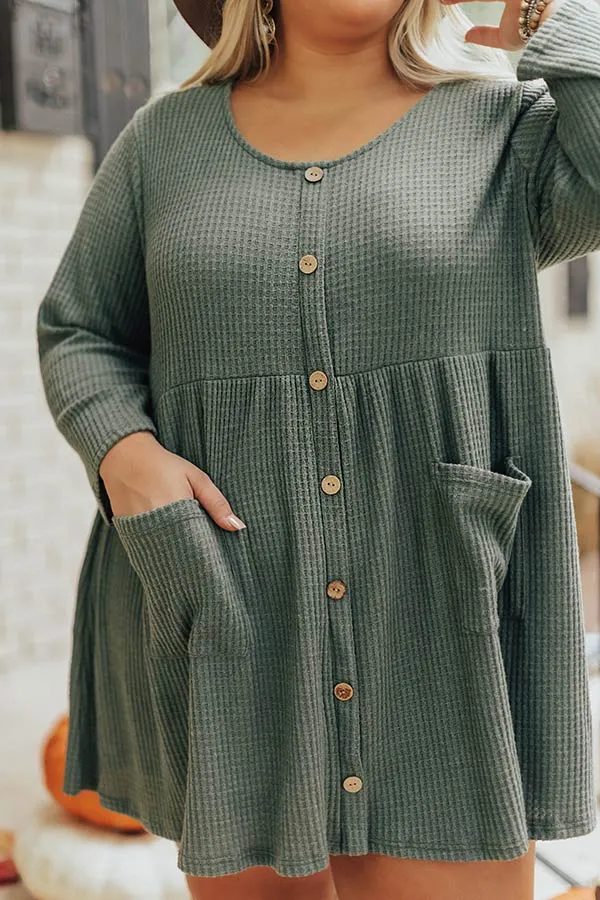 Bring On The Lattes Babydoll Tunic Dress In Olive Curves