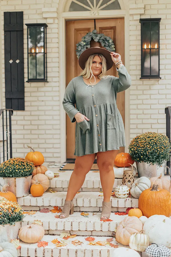 Bring On The Lattes Babydoll Tunic Dress In Olive Curves