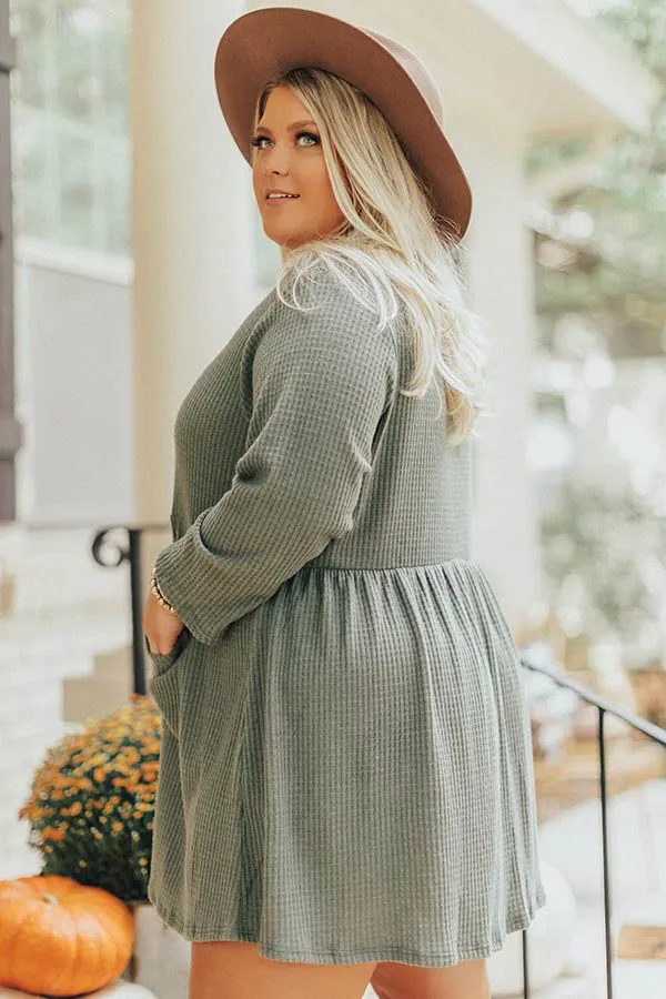 Bring On The Lattes Babydoll Tunic Dress In Olive Curves