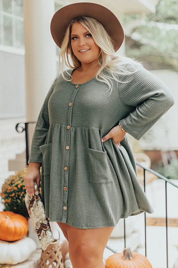 Bring On The Lattes Babydoll Tunic Dress In Olive Curves